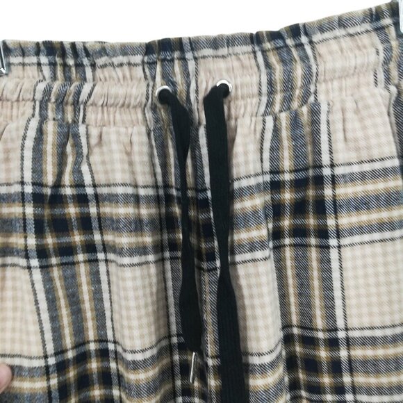 Maniere De Voir Plaid Flannel Wide Leg Pull On Elastic Waist Pants Size 8 Beige - Picture 5 of 13